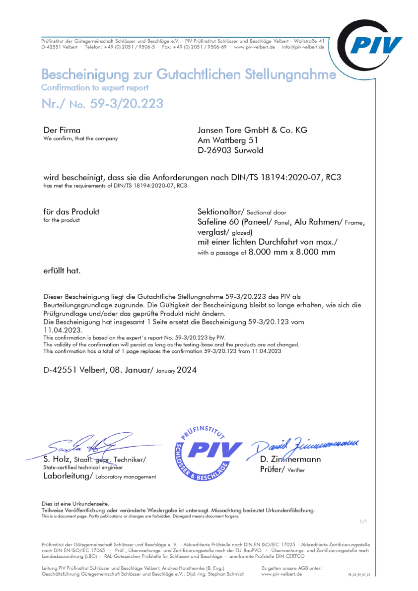 Bescheinigung 59-3-20.223 Sektionaltor SAFELINE 60 (RC3).pdf
