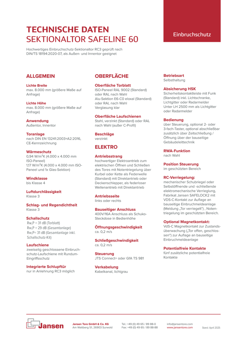 Einbruchschutz Sektionaltor SAFELINE 60 (RC3) Technisches Datenblatt.pdf